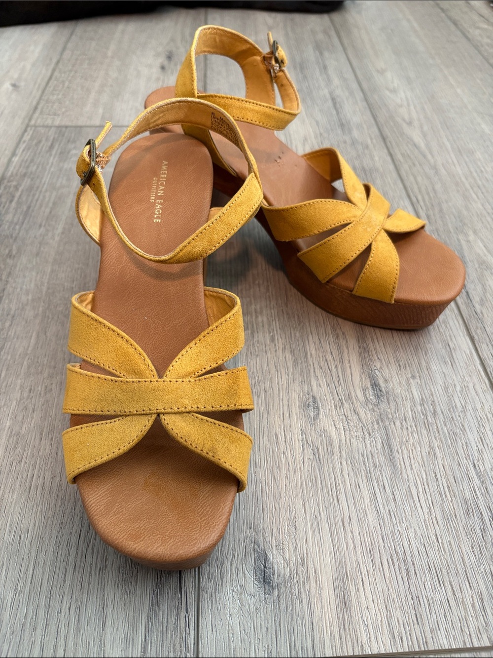American Eagle Outfitters Yellow Suede Platform Sandals